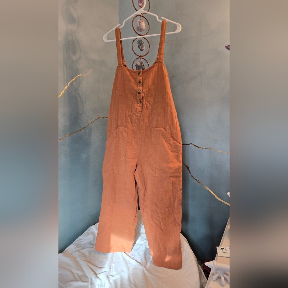 NWT Billabong Daydream Coral  Rust Tan Jumpsuit Button Front Tab Overall M - Picture 3 of 16